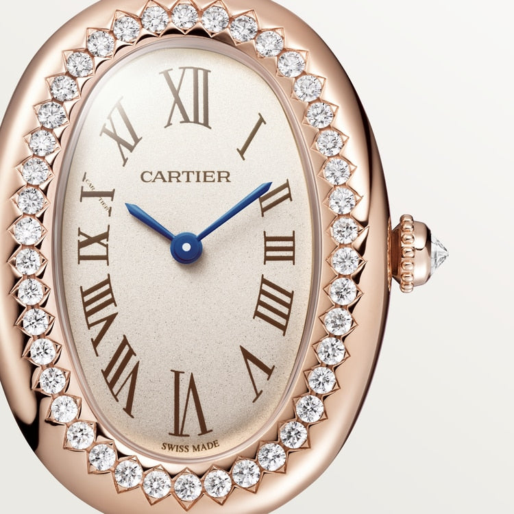 Baignoire Small 31.4mm x 23.1mm Rose Gold Diamond Case Diamond Crown Silvered Dial Quartz Watch