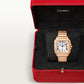 Santos-Dumont Large 43.5mm x 31.4mm Rose Gold Silvered Satin-Finish Dial Navy Blue Alligator Strap Manual-Winding Watch