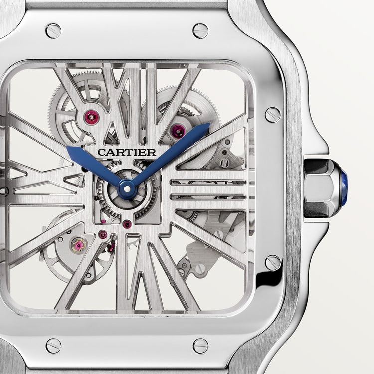 Santos de Cartier Large 39.8mm Steel Blue Crown Skeleton Dial Steel Bracelet Manual-Winding Watch