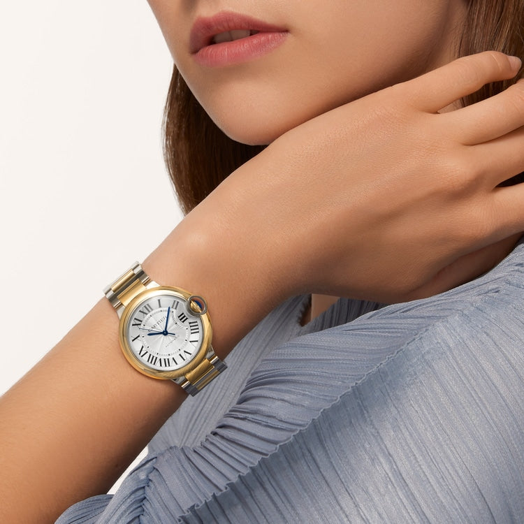 Ballon Bleu 36mm Steel Gold Automatic Silver Guilloché Dial Two-Tone Strap Watch