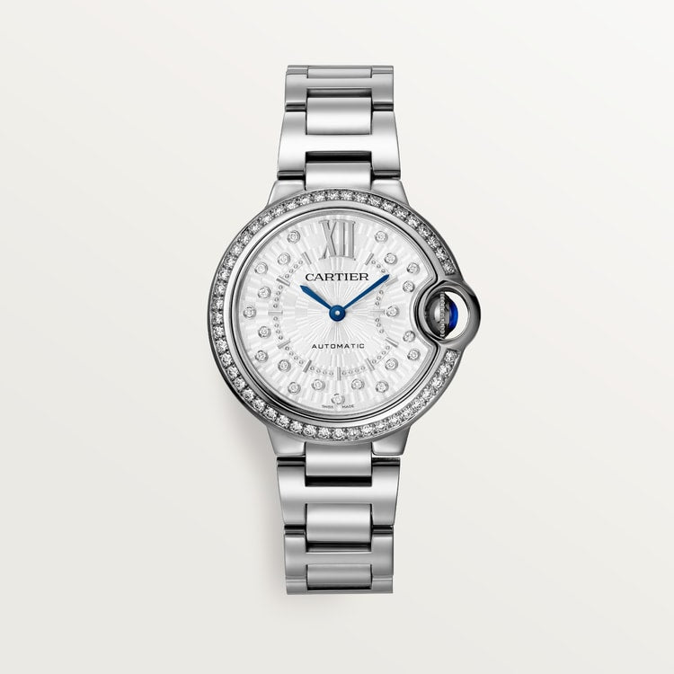 Ballon Bleu 33mm Steel Automatic Diamond Bezel Silver Guilloché Dial Steel Bracelet Watch