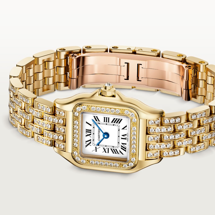 Panthère Small 30.3mm x 22.0mm Yellow Gold Diamond Case Diamond Crown Silvered Dial Yellow Gold Bracelet Quartz Watch