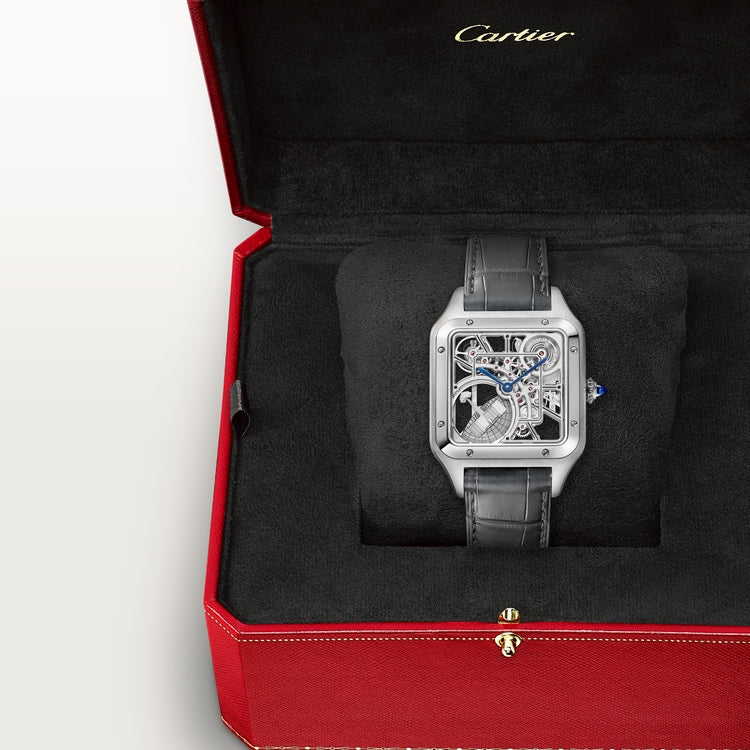 Santos-Dumont Skeleton 31mm x 43.5mm Steel Gray Lacquer Gray Alligator Strap Self-Winding Watch