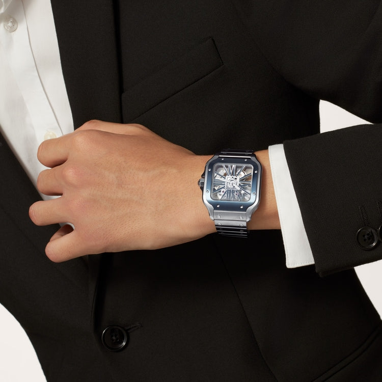 Santos de Cartier Skeleton Large 39.8mm Steel Blue Crown Skeleton Dial Steel Bracelet Manual-Winding Watch
