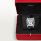 Santos-Dumont Extra-Large 46.6mm x 33.9mm Steel Silvered Satin-Finish Dial Navy Blue Alligator Strap Manual-Winding Watch