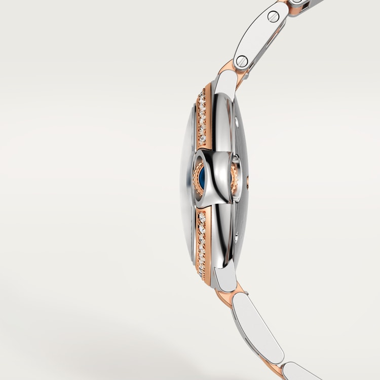Ballon Bleu 33mm Steel Rose Gold Automatic Silver Guilloché Dial Two-Tone Bracelet Watch