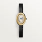 Baignoire Mini 24.6mm x 18.7mm Yellow Gold Beaded Crown Sapphire Cabochon Silvered Dial Black Patent Leather Strap Quartz Watch