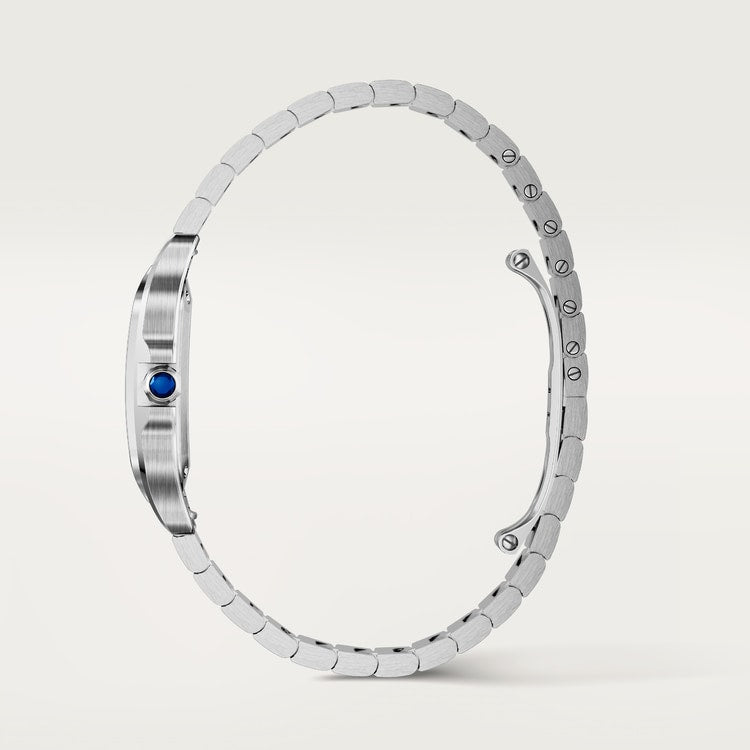 Santos de Cartier Small 34.5mm x 27mm Steel Blue Crown Silver Sunray Dial Steel Bracelet Quartz Watch