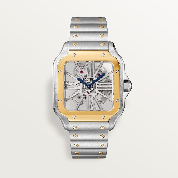 Santos de Cartier Large 39.7mm Steel Yellow Gold Bezel Skeleton Dial Steel Bracelet Manual-Winding Watch
