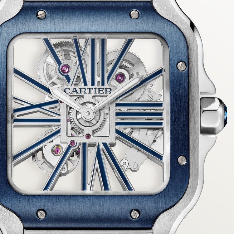 Santos de Cartier Skeleton Large 39.8mm Steel Blue Crown Skeleton Dial Steel Bracelet Manual-Winding Watch