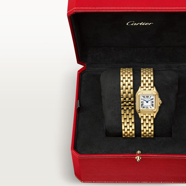Panthère Small 30.3mm x 22.0mm Yellow Gold Blue Crown Silvered Dial Yellow Gold Bracelet Quartz Watch