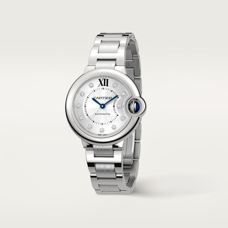 Ballon Bleu 33mm Steel Automatic Silver Guilloché Diamond Dial Steel Bracelet Watch