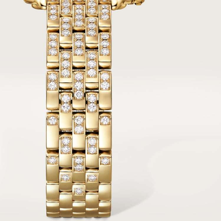 Panthère Medium 36.5mm x 26.7mm Yellow Gold Diamond Bezel Diamond Crown Silvered Dial Yellow Gold Diamond Bracelet Quartz Watch