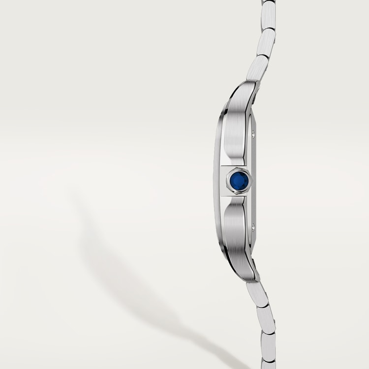 Santos de Cartier Medium 35.1mm Steel Blue Crown Silvered Opaline Dial Steel Bracelet Automatic Watch