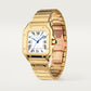 Santos de Cartier Medium 35.1mm Yellow Gold Blue Crown Silvered Opaline Dial Alligator Leather Strap Automatic Watch