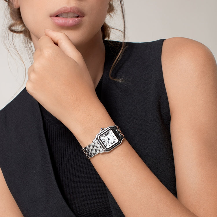 Panthère de Cartier Medium 27mm x 37mm Steel Blue Crown Silvered Dial Steel Bracelet Quartz Watch