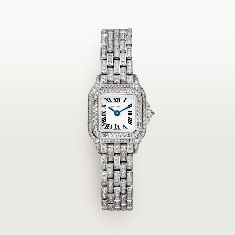 Panthère de Cartier Mini 25mm x 20mm White Gold Diamond Bezel Diamond Crown Silver Dial White Gold Bracelet Quartz Watch