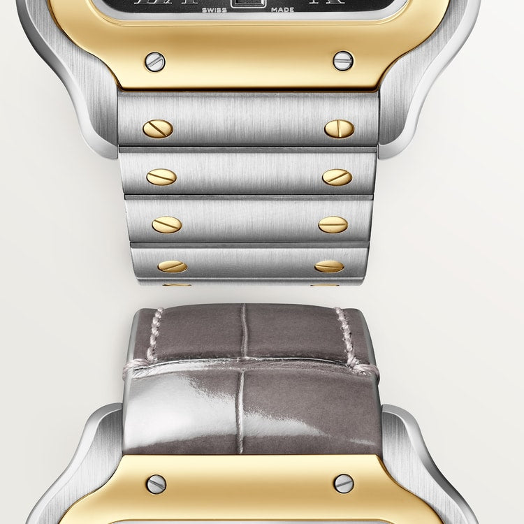 Santos de Cartier Large 39.8mm Steel Yellow Gold Blue Crown Anthracite Gray Dial Steel Bracelet Automatic Watch