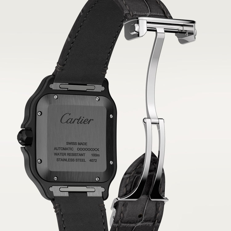 Santos de Cartier Large 39.8mm Steel Black Dial Rubber Strap Self-Winding Watch