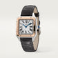 Santos-Dumont Small 38mm x 27.5mm Steel Rose Gold Blue Crown Silver Sunray Dial Black Alligator Leather Strap Quartz Watch
