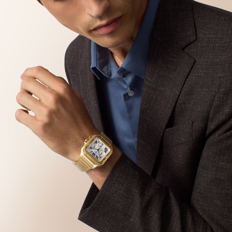 Santos Large 47mm x 39.8mm Yellow Gold Satin-Finish Dial Yellow Gold Bracelet Self-Winding Watch
