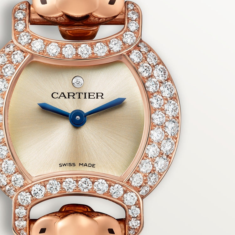 Panthère Mini 22.2mm Rose Gold Diamond Case Diamond Crown Rose Dial Rose Gold Bracelet Quartz Watch