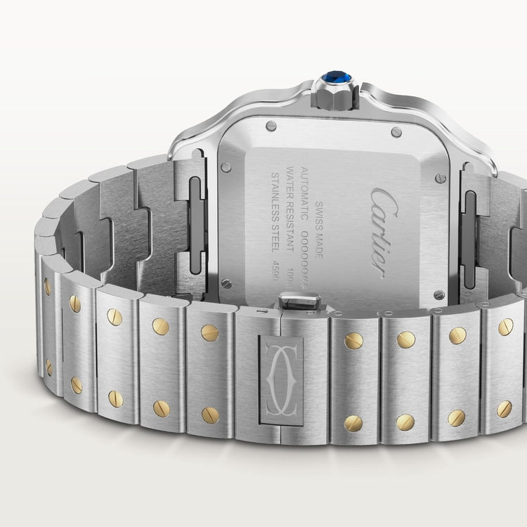 Santos de Cartier Large 39.8mm Steel Yellow Gold Blue Crown Anthracite Gray Dial Steel Bracelet Automatic Watch