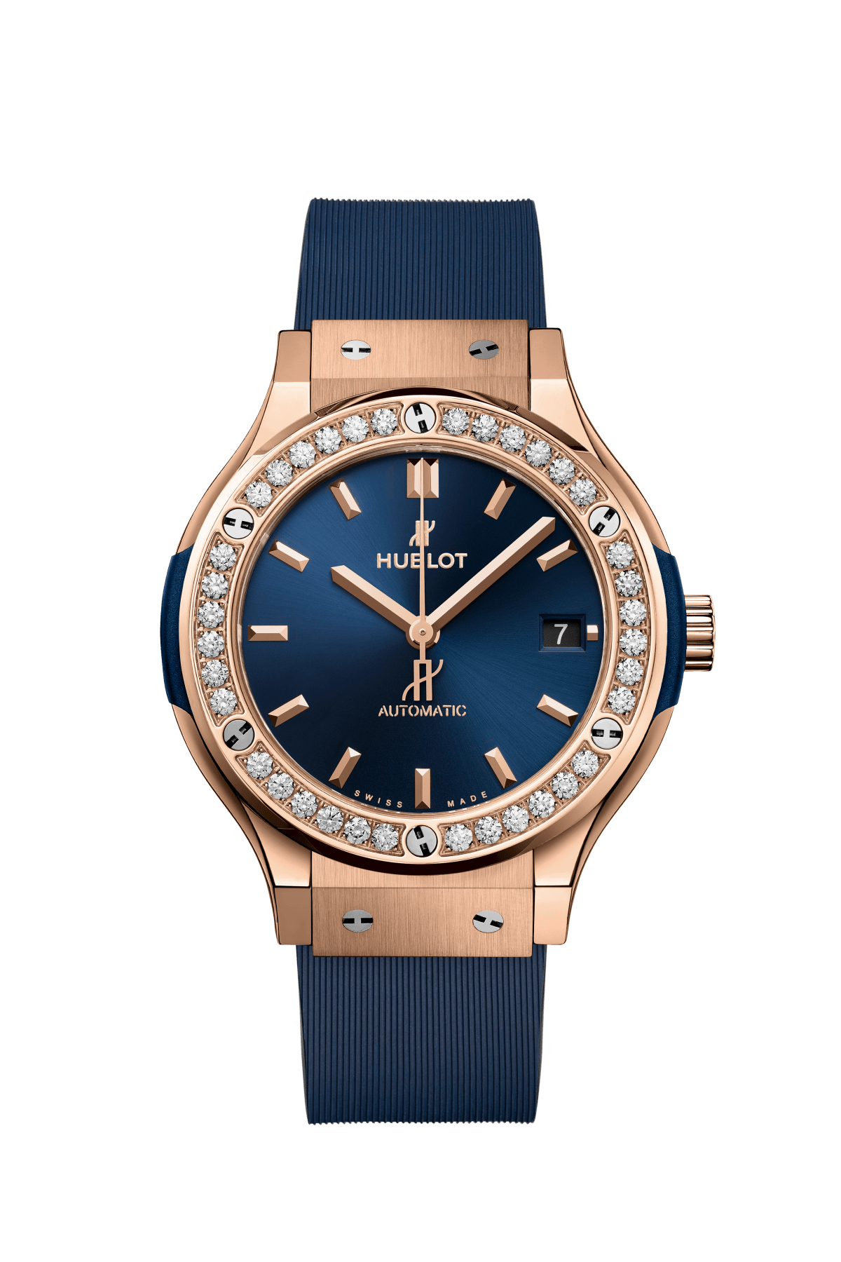 Classic Fusion 38MM 18K King Gold Blue Diamond Dial Rubber Strap Watch