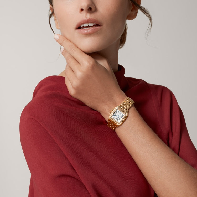 Panthère Medium 36.5mm x 26.7mm Rose Gold Diamond Crown Silver Dial Rose Gold Bracelet Quartz Watch