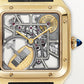 Santos-Dumont Large 43.5mm x 31.4mm Yellow Gold Skeleton Dial Alligator Strap Self-Winding Watch