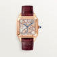 Santos-Dumont Large 43.5mm x 31.4mm Rose Gold Blue Crown Skeleton Dial Burgundy Alligator Strap Self-Winding Watch