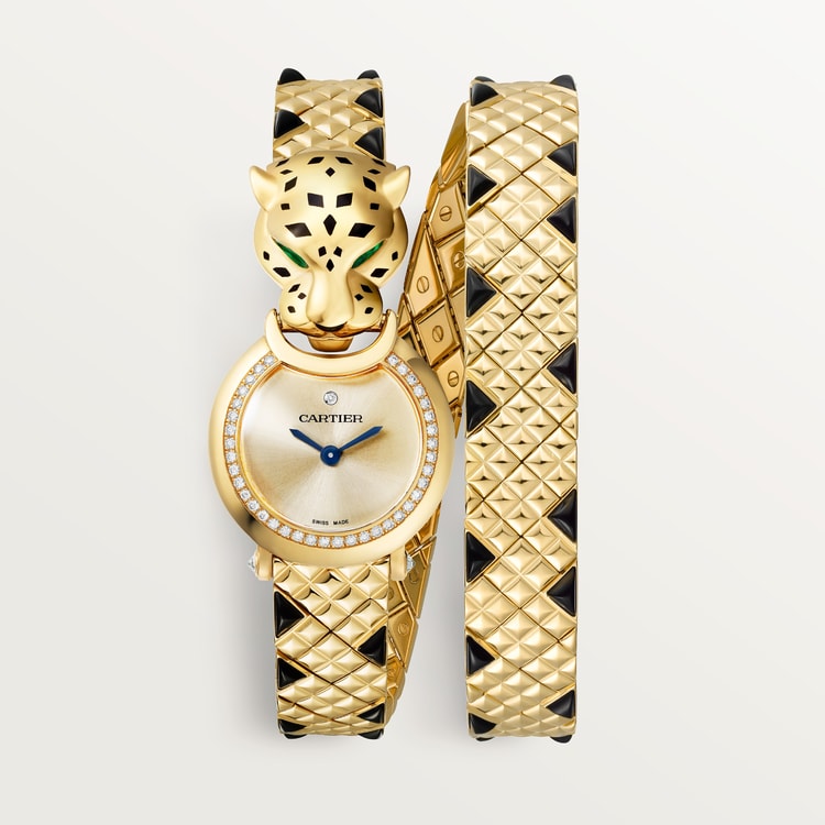 Panthère Mini 23.6mm Yellow Gold Diamond Bezel Tsavorite Eyes Golden Dial Yellow Gold Bracelet Quartz Watch