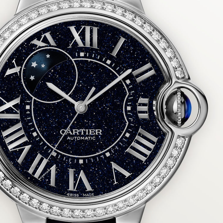 Ballon Bleu 36mm White Gold Diamond Case Aventurine Dial Blue Alligator Strap Automatic Watch