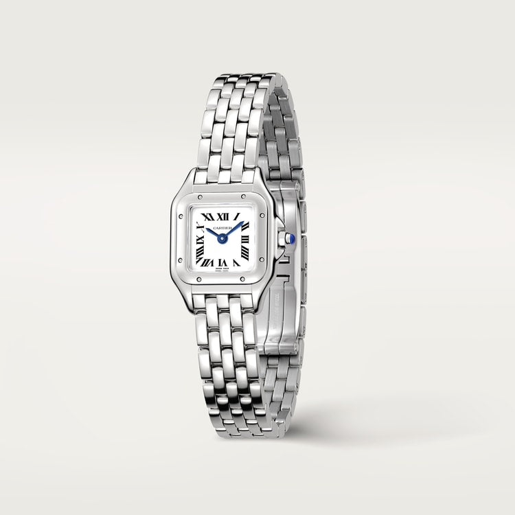 Panthère Mini 25.1mm x 18.5mm Steel Blue Crown Silvered Dial Steel Bracelet Quartz Watch