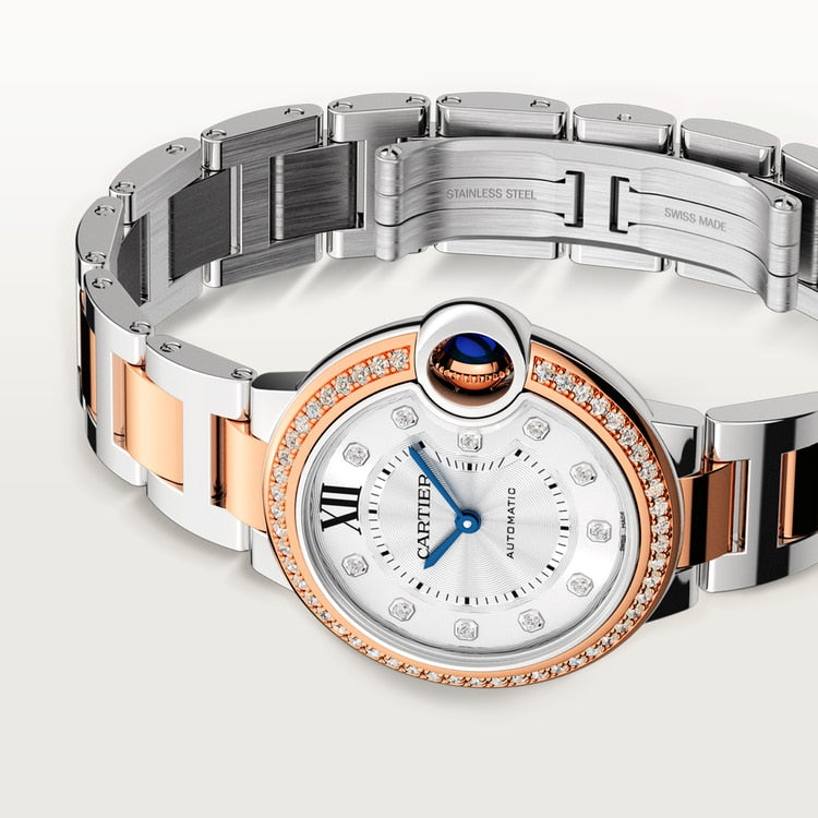 Ballon Bleu 33mm Steel Rose Gold Diamond Bezel Flinqué Dial Two-Tone Bracelet Automatic Watch