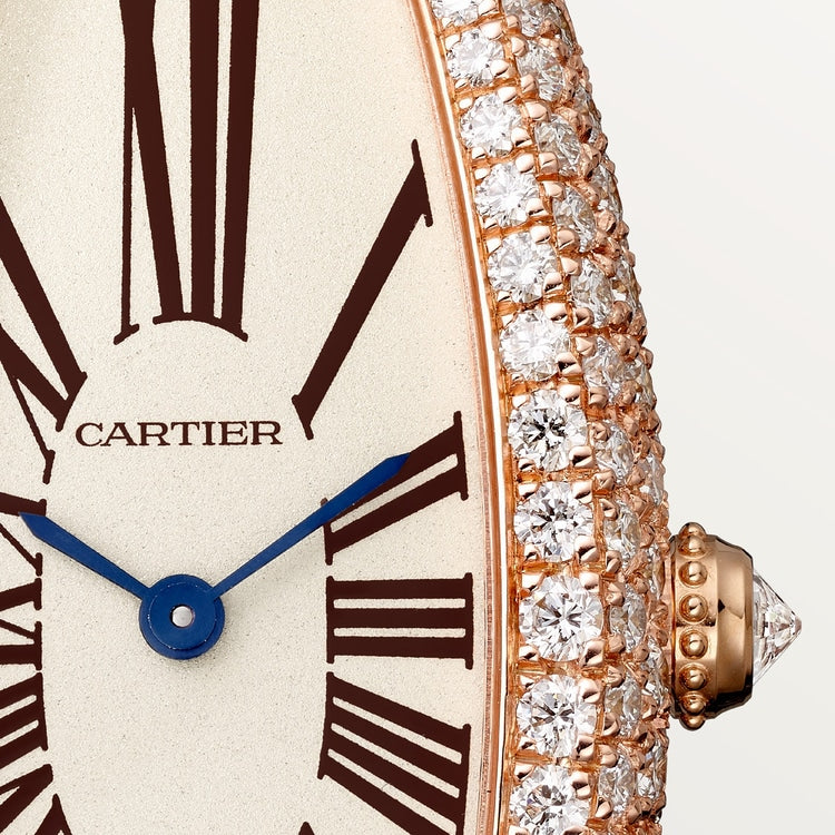 Baignoire Allongée Medium 47mm x 21mm Rose Gold Diamond Case Diamond Crown Silvered Dial Taupe Alligator Strap Manual Wind Watch