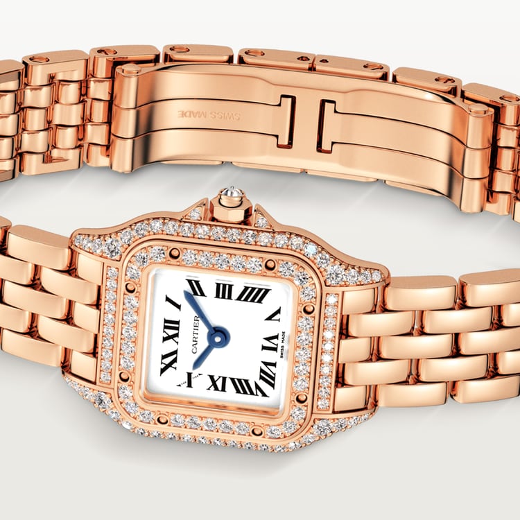 Panthère Mini 25.1mm x 18.5mm Rose Gold Diamond Bezel Diamond Crown Silver Dial Rose Gold Bracelet Quartz Watch