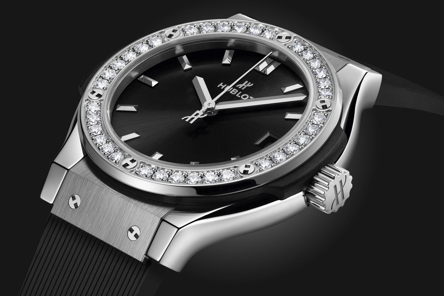Classic Fusion Titanium Diamonds Satin-finished Black Sunray Dial Black Rubber Strap Watch