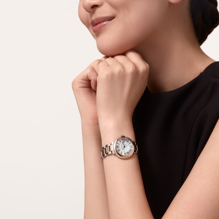 Ballon Bleu 33mm Steel Rose Gold Automatic Silver Guilloché Dial Two-Tone Bracelet Watch