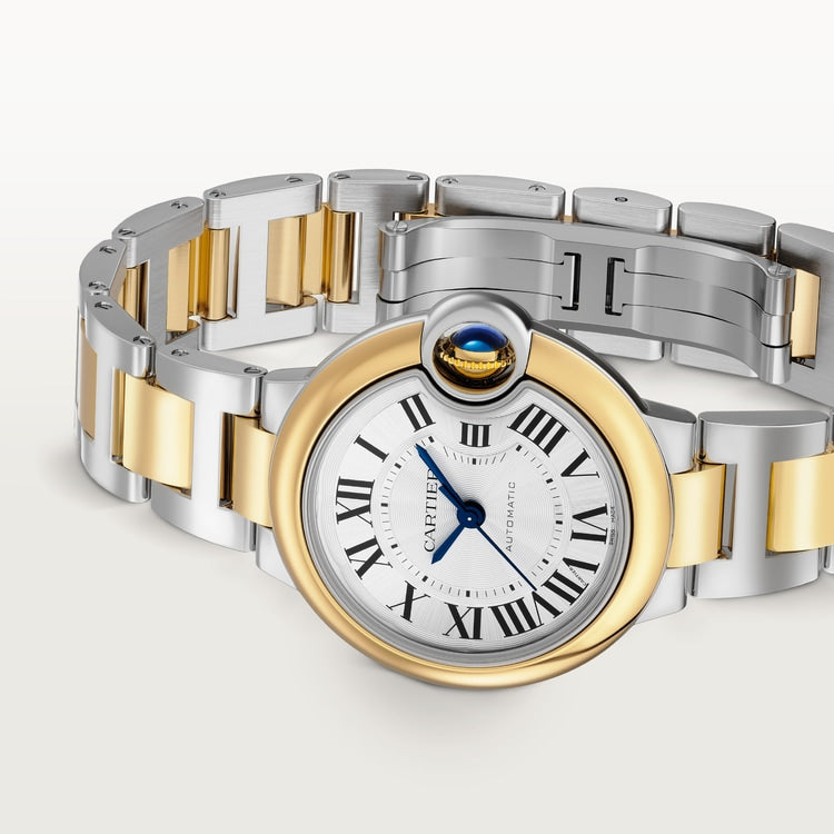 Ballon Bleu 33mm Steel Yellow Gold Automatic Silver Guilloché Dial Two-Tone Bracelet Watch