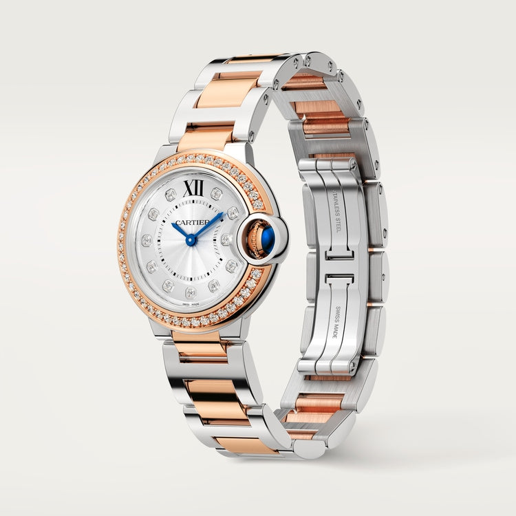 Ballon Bleu 33mm Steel Rose Gold Automatic Silver Guilloché Dial Two-Tone Bracelet Watch