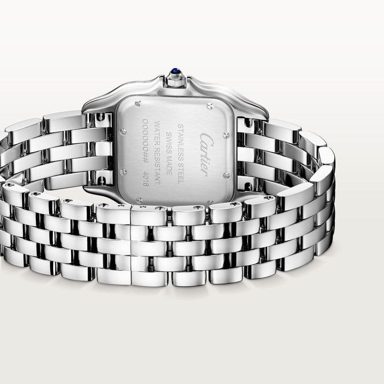 Panthère de Cartier Medium 36.5mm x 26.7mm Steel Diamond Bezel Blue Crown Silver Dial Steel Bracelet Quartz Watch
