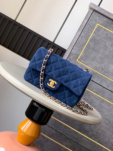 Velvet Quilted Flap Bag with Chain Strap
