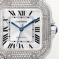 Santos de Cartier Medium 35.1mm White Gold Diamond Bezel Blue Crown Silver Sunray Dial Alligator Leather Strap Automatic Watch