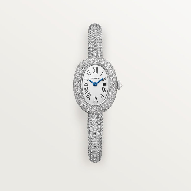 Baignoire Mini 24.6mm x 18.7mm White Gold Diamond Case Diamond Crown Silvered Dial White Gold Diamond Bracelet Quartz Watch