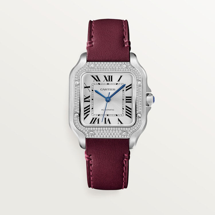 Santos de Cartier Medium 35.1mm Steel Blue Crown Sunray Dial Steel Bracelet Automatic Watch