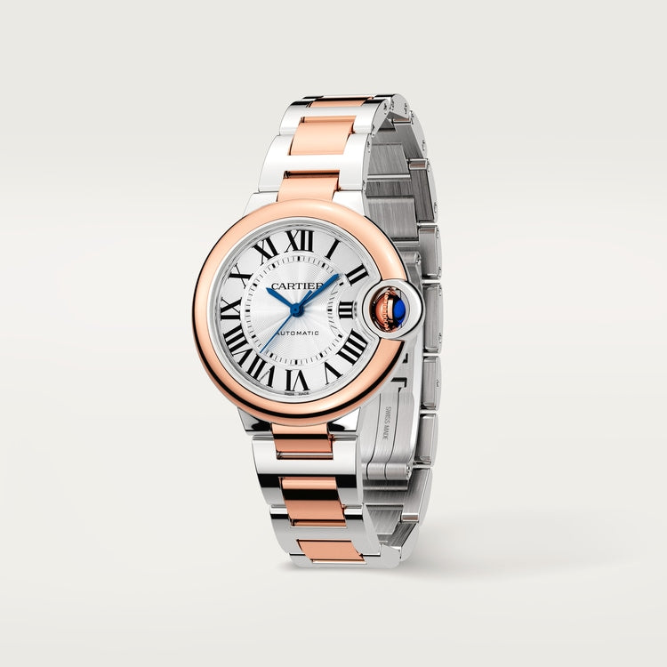 Ballon Bleu 33mm Steel Rose Gold Automatic Silver Guilloché Dial Two-Tone Bracelet Watch