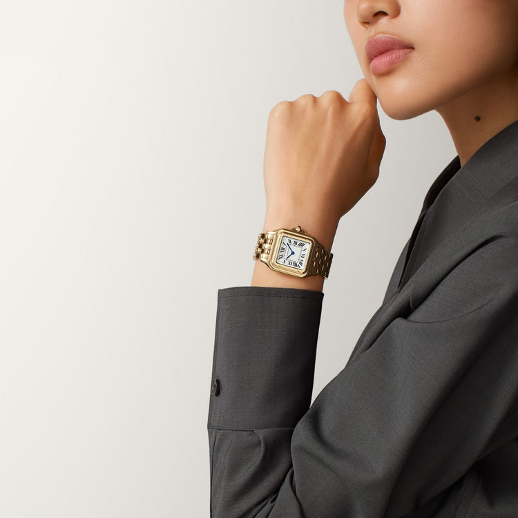 Panthère de Cartier Large 42mm x 31mm Yellow Gold Blue Crown Silvered Dial Yellow Gold Bracelet Quartz Watch