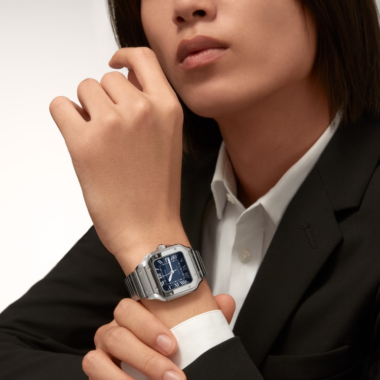 Santos de Cartier Medium 35.1mm Steel Blue Dial Steel Bracelet Self-Winding Watch