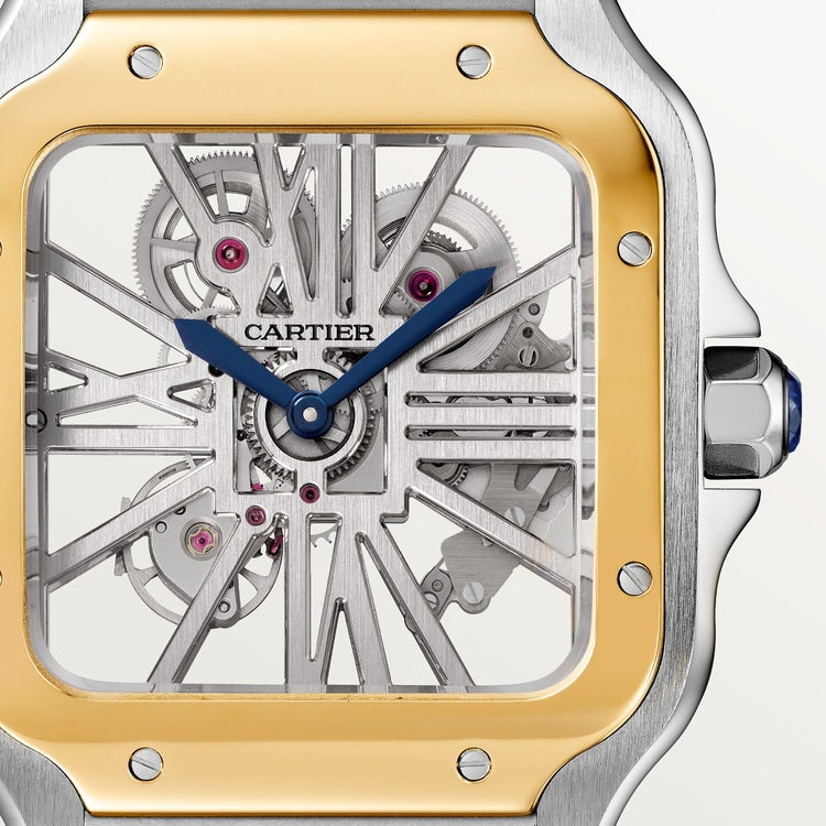 Santos de Cartier Large 39.7mm Steel Yellow Gold Bezel Skeleton Dial Steel Bracelet Manual-Winding Watch